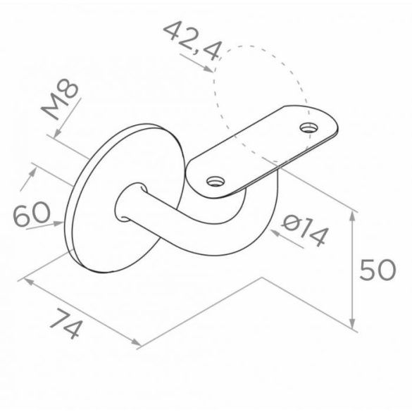 Inox Wandhandlaufhalter (verdeckte Befestigung, für Rohr ø 42,4 mm)