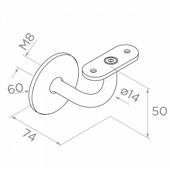 Inox Wandhandlaufhalter (verdeckte Montage, für Flachprofil)